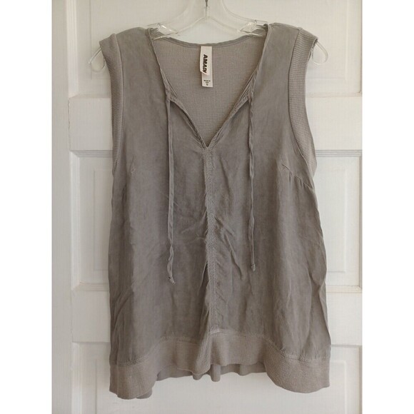 Anthropologie Tops - Amadi Anthropologie gray sleeveless top S cotton tank neck ties boho Lagenlook